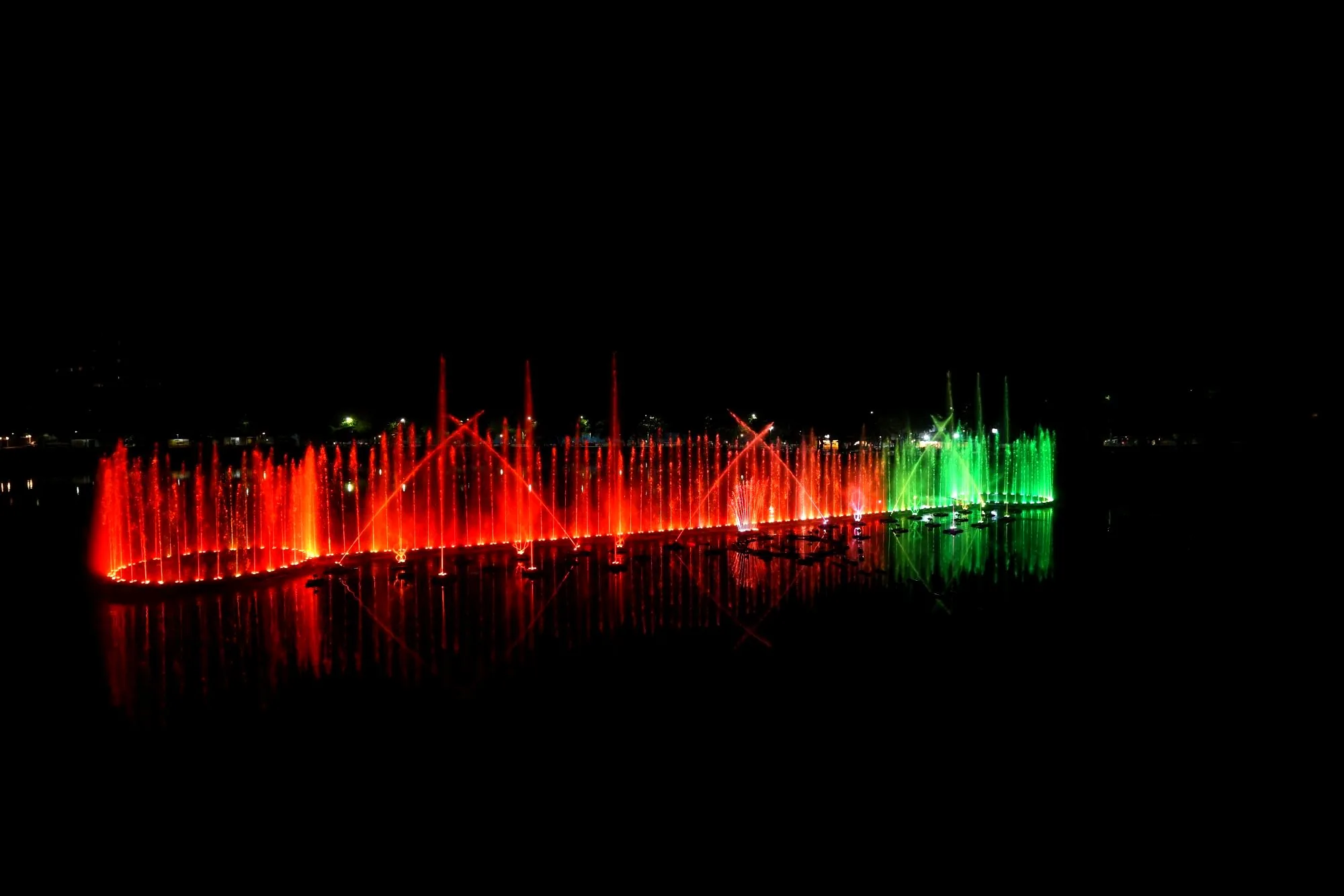 Floating fountain on a city lake