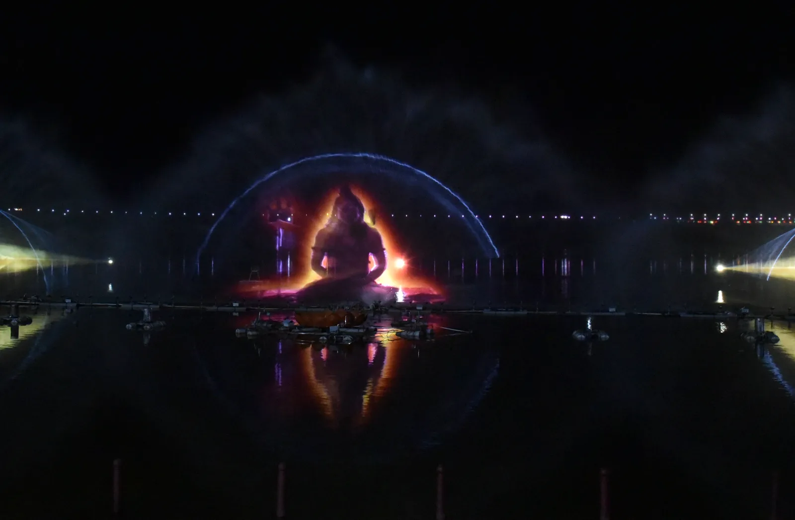 Three water screens with video projection running together